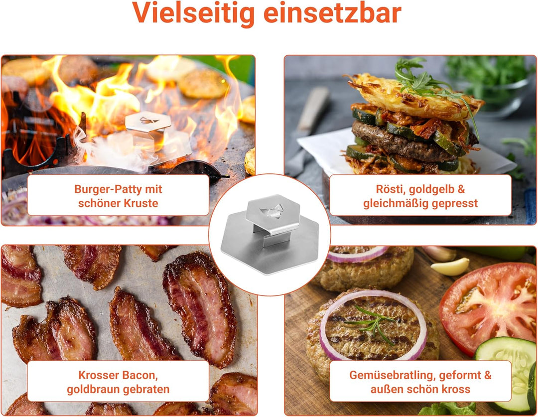 FENNEK Smasher I Grillpresse für Burger aus hochwertig geschliffenem Edelstahl I Werkzeug für Küche,