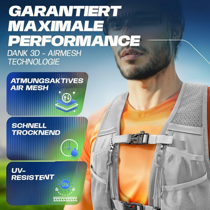 SASMO® Laufweste Damen & Herren 5L / 2L | Running Vest - Ultraleicht & atmungsaktiv| Laufrucksack Da