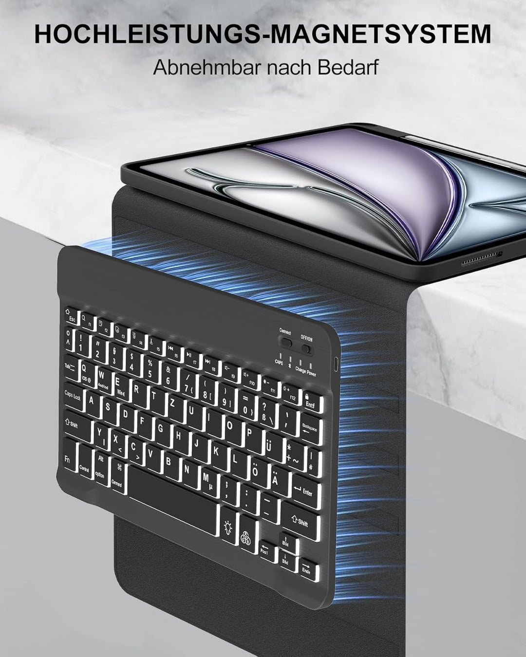 für iPad Air 11 Hülle mit 7-Farben Beleuchtung Tastatur für M3/M2 (2025/2024), Abnehmbare Tastatur,
