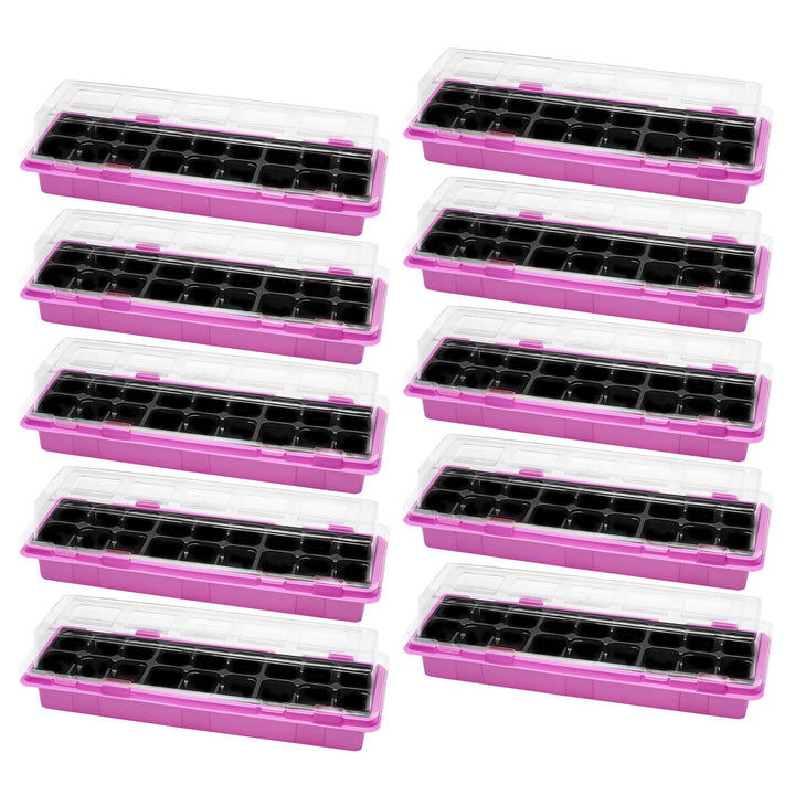 Mini Gewächshaus Anzuchtkasten Pflanzen im Innenbereich Anzuchttöpfe GD-0043 (47x16 cm; Rosa, 10 Stü