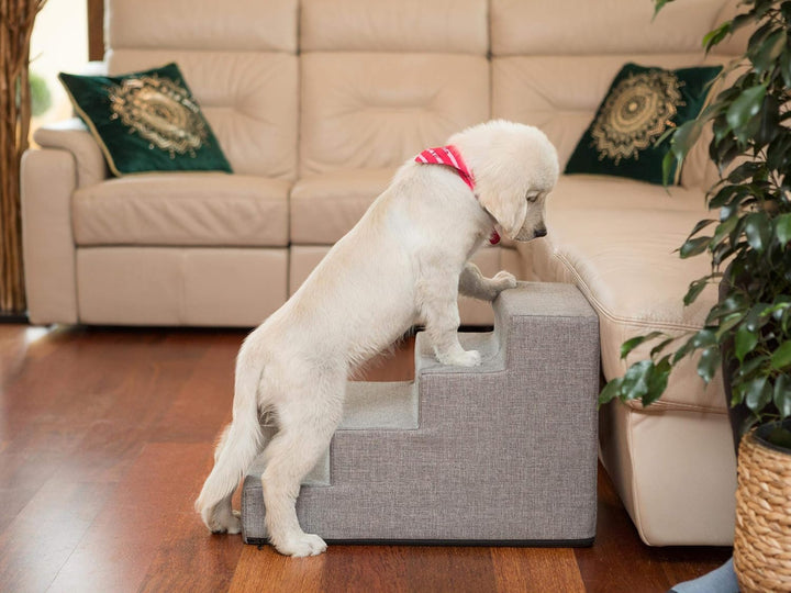 PillowPrim Tiertreppen Einganghilfe Kleinere Hunde Stufen Rampe Katzentreppe 4 Stufen Gross Grau Höh