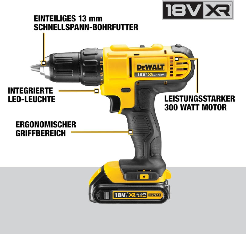 DeWalt XR Akku-Bohrschrauber DCD771C2 – Akkubohrer mit 2-Gang-Vollmetallgetriebe & LED-Arbeitslicht