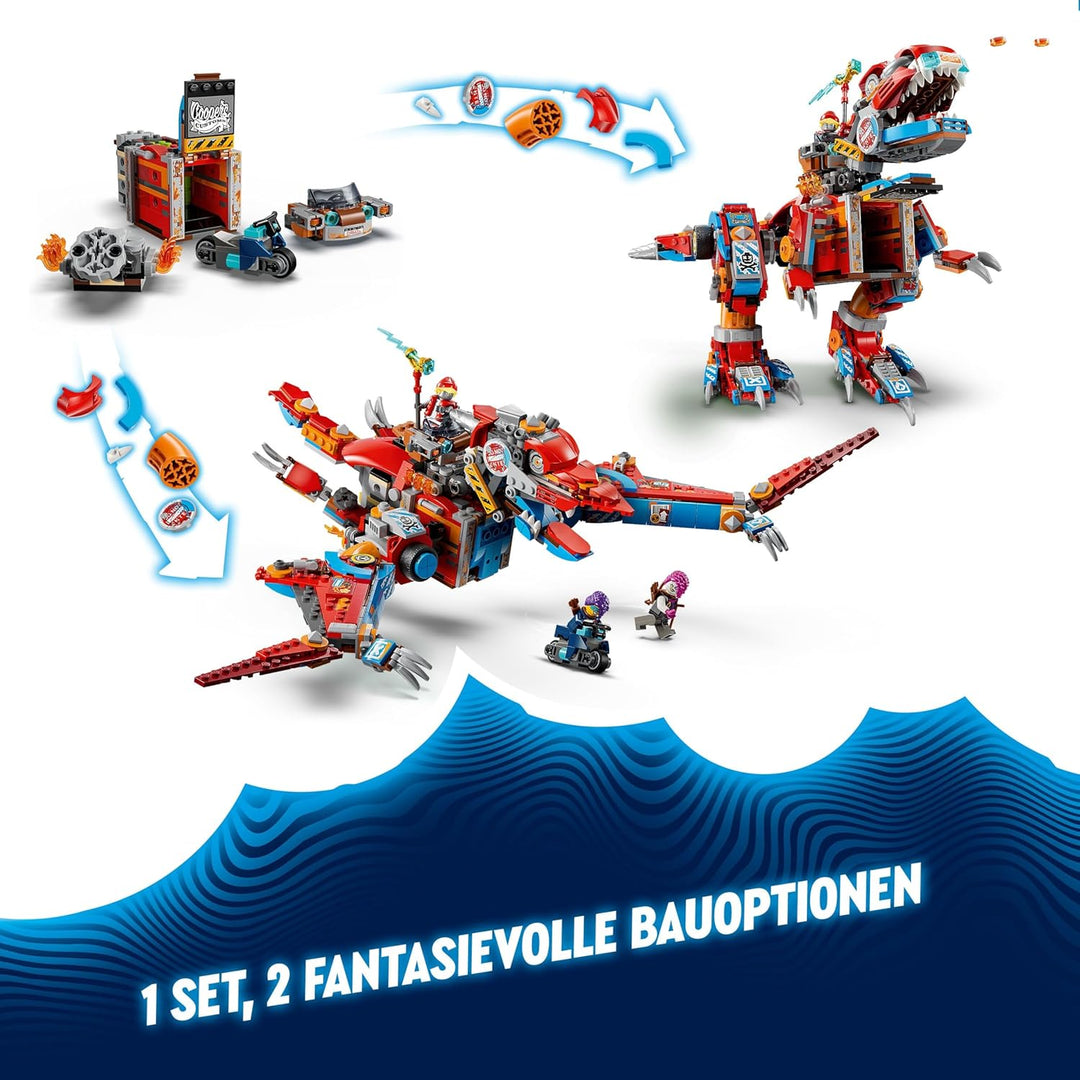LEGO DREAMZzz 2-in-1 Coopers Dino-Mech C-Rex, Spielzeug-Pterodaktylus, T.Rex-Actionfigur für Jungen