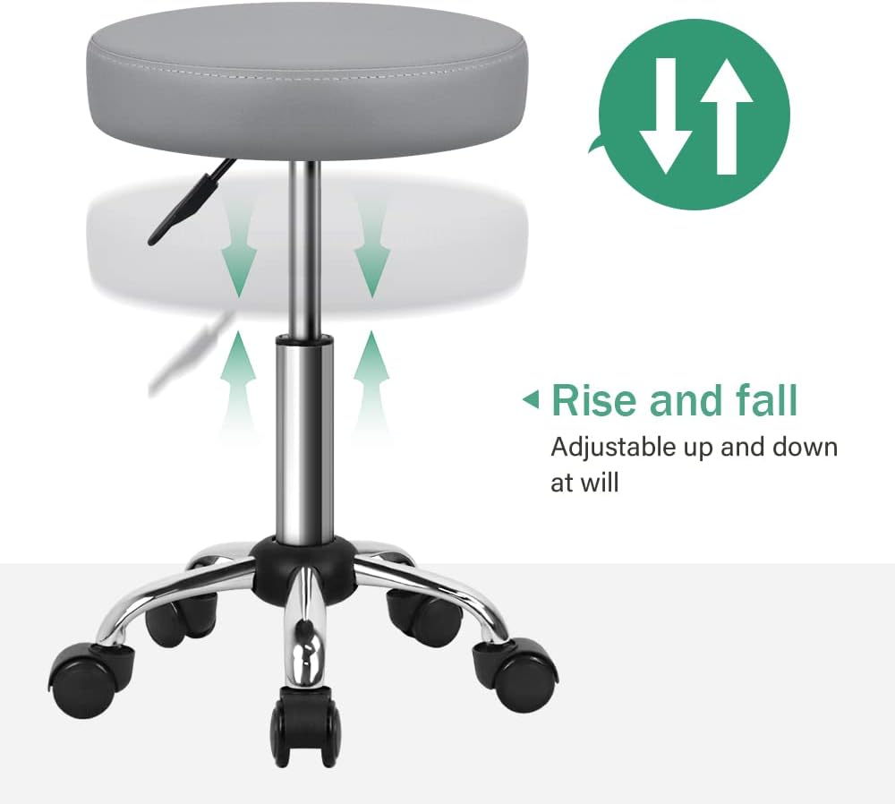 FURWOO Mehrzweck Rollhocker Rundhocker mit Rollen für Spa Verstellbarer Zeichenhocker (grau), Grau