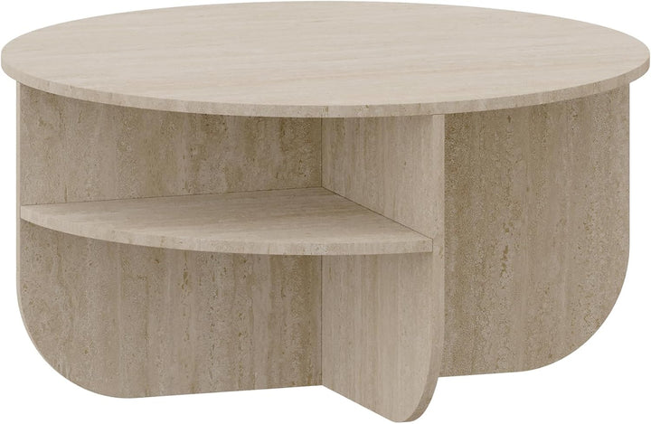 [en.casa] Couchtisch Reykhon Wohnzimmertisch Ø80 x 41 cm Sofatisch mit 2 Ablageflächen Kaffeetisch r