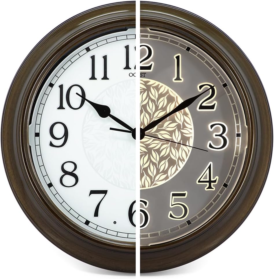 OCEST Leuchtende Wanduhr, 38,1 cm, gross, wasserdicht, leise, nicht tickend, batteriebetrieben, Quar