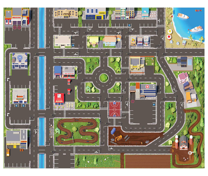 Kinder Spielteppich Strasse & Auto (200x160 cm) - abwaschbar, rutschfest &-zertifziert - Teppich Jun
