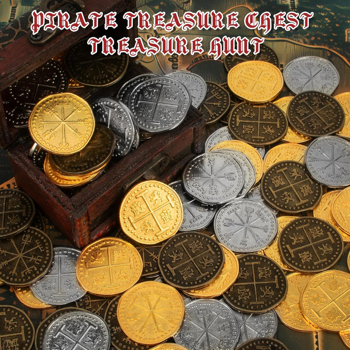 Byhoo 36 Pcs Metall Piraten Token Münzen Set, Realistische Schatz Spanisch Währung Münzen für Pirate