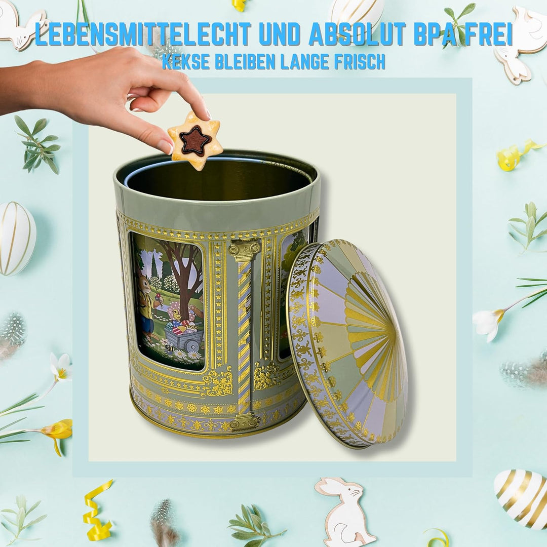 Osterhasen Spieluhrdose - Dose, Gebäckdose, Geschenkdose, Sammlerdose - Vol. 0,75l, Ø. x Höhe 12 x 1