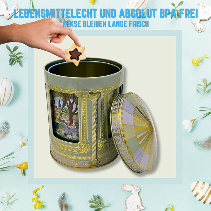 Osterhasen Spieluhrdose - Dose, Gebäckdose, Geschenkdose, Sammlerdose - Vol. 0,75l, Ø. x Höhe 12 x 1