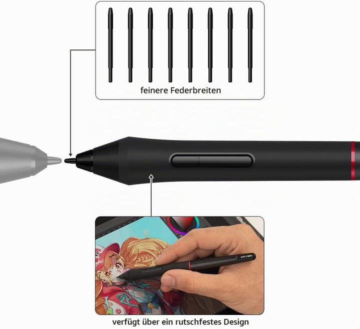 XP-PEN PA2 Stift Pen Batteriefreier Eingabestift mit 8192 Druckstufen 60° Tilt für Aritist 12 Pro, A