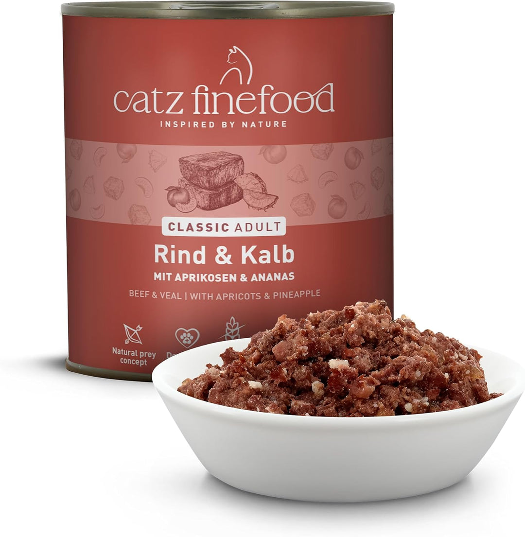 catz finefood N° 7 Rind & Kalb Feinkost Katzenfutter nass, verfeinert mit Aprikose & Ananas, 6 x 800
