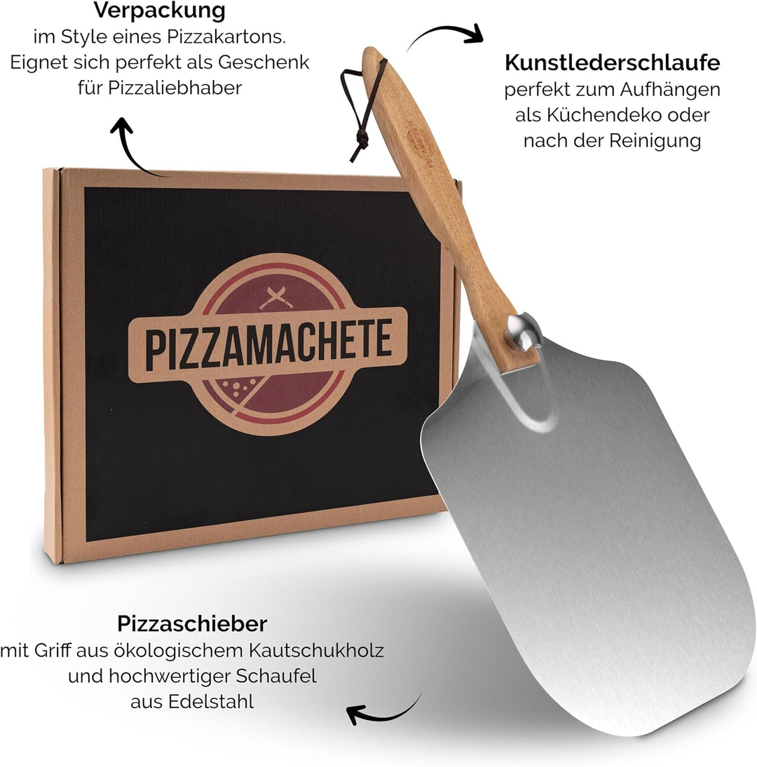Pizza-Schieber Edelstahl, Pizzaheber rechteckig 35,5 x 30,5 cm, Pizzaschaufel Holz-Schaft, Pizzawend
