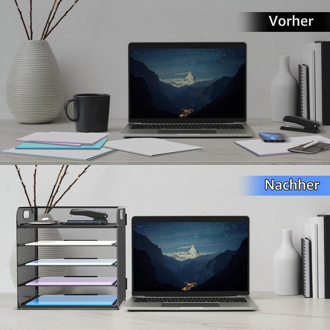 5 Ebenen Papier Organizer Briefablage Organizer, Mesh Metall Schreibtisch Akten Organizer mit Griff,