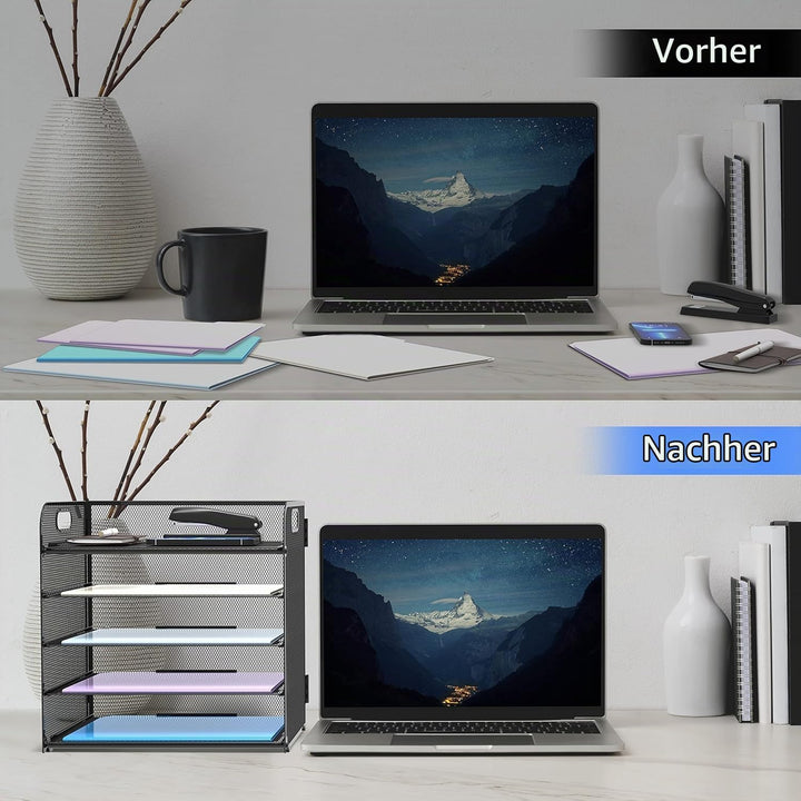 5 Ebenen Papier Organizer Briefablage Organizer, Mesh Metall Schreibtisch Akten Organizer mit Griff,