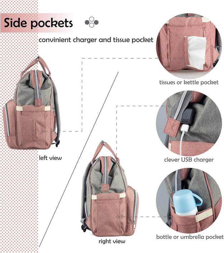 Baby Wickelrucksack, Babytasche für Reise, Wickeltasche Grosse Kapazität, Multifach Reise Rucksack W
