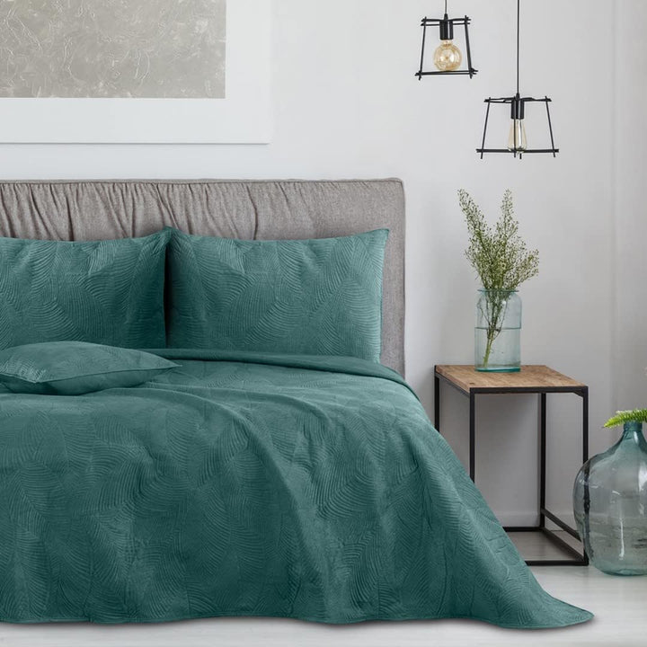 AmeliaHome Tagesdecke 170x270 cm gestrickt Velvet Samt Palsha Petrol Palsha Petrol 170x270 cm, Palsh