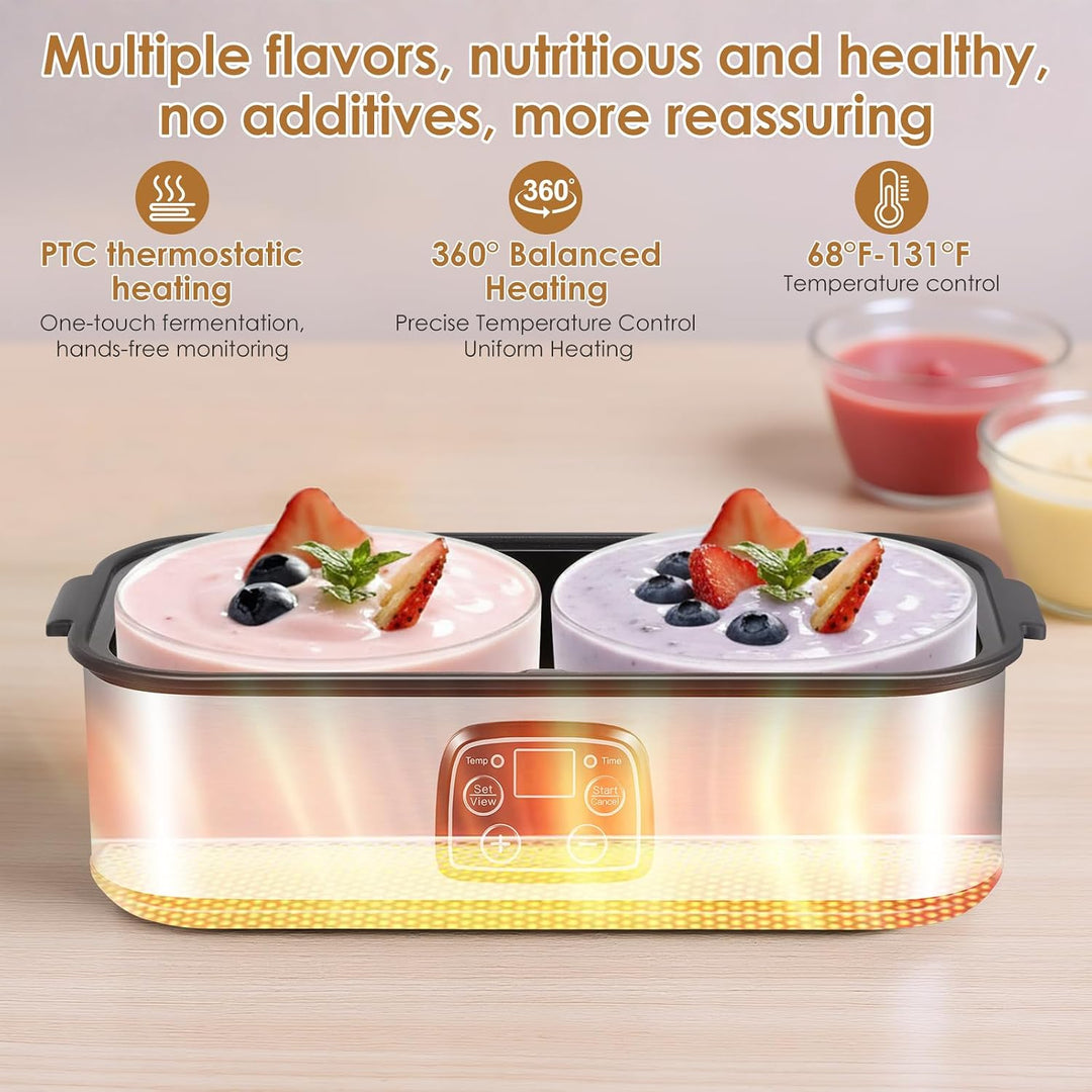 Joghurtbereiter 2L, Yoghurt Maker mit LED Display &amp; 2x 1000ml Glasbehältern, Joghurt Maker Machine m