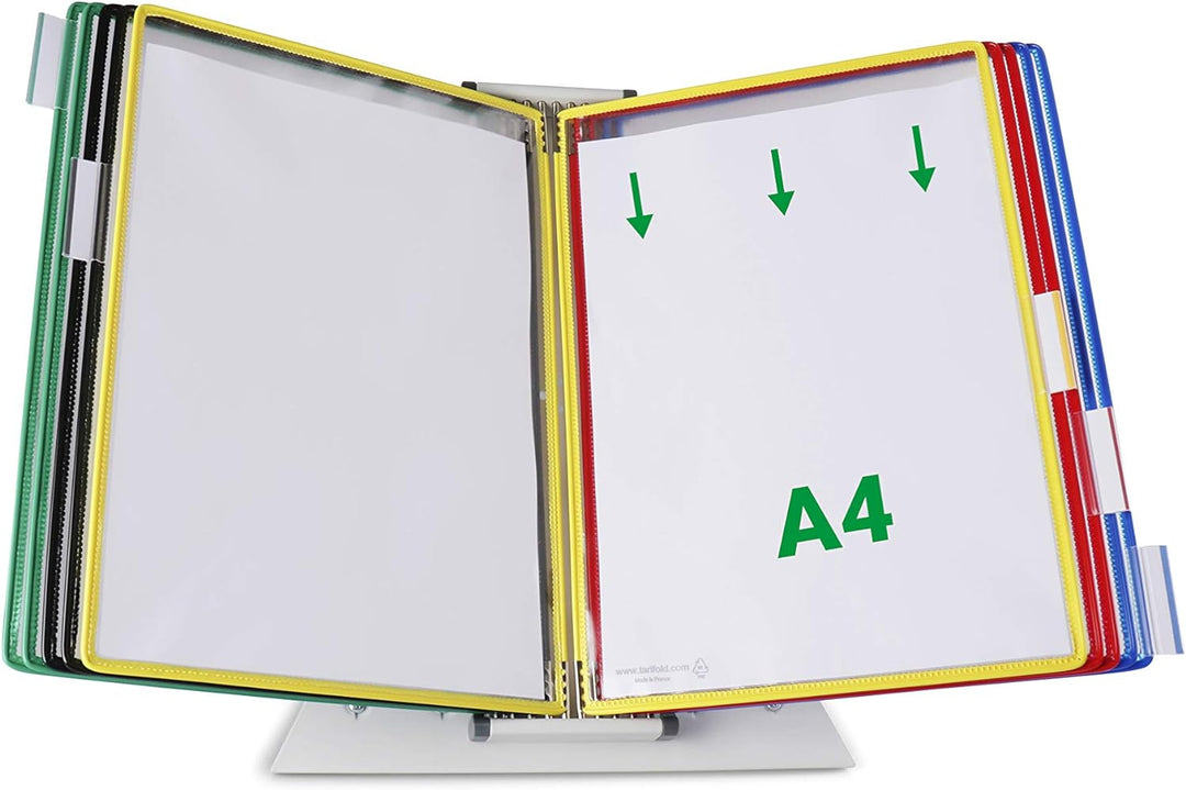 Tarifold 434109 Tischsichttafelset Metall, A4, 10 Sichttafeln, sortiert Tischständer mit 10 Taschen