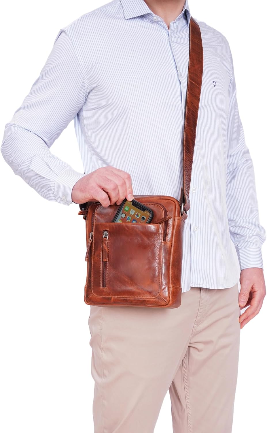 ALMADIH Leder Umhängetasche FINN Premium Rindsleder – Kompakte Messenger Schultertasche Freizeittasc