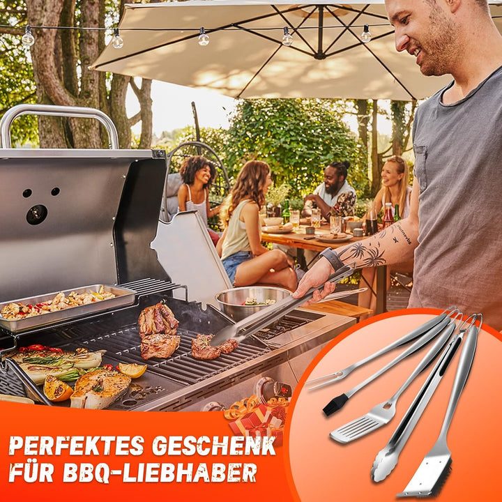 PURPLEBIRD Premium Grillzubehör Set aus Edelstahl - 6-teilig mit 3-in-1 Spatel, Gabel, Zange, Bürste