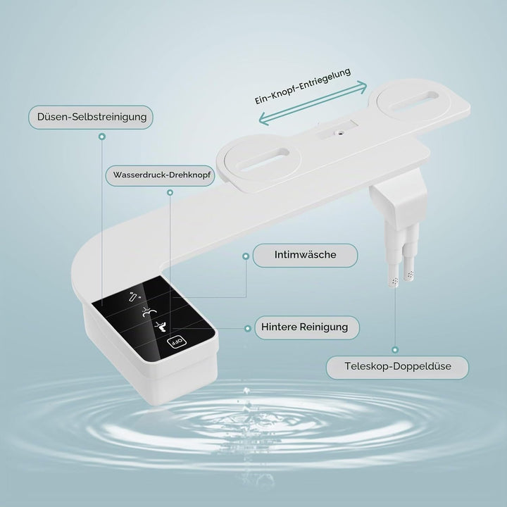 Bidet Aufsatz für Toilette, Nicht Elektrisches Kaltwasser-Bidet mit Einziehbaren Doppel Selbstreinig
