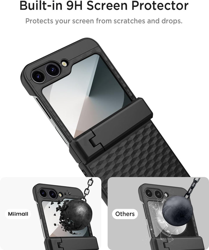 Miimall Kompatibel mit Samsung Galaxy Z Flip 6/7 FE Hülle mit Scharnierschutz+Ständer, [Eingebauter