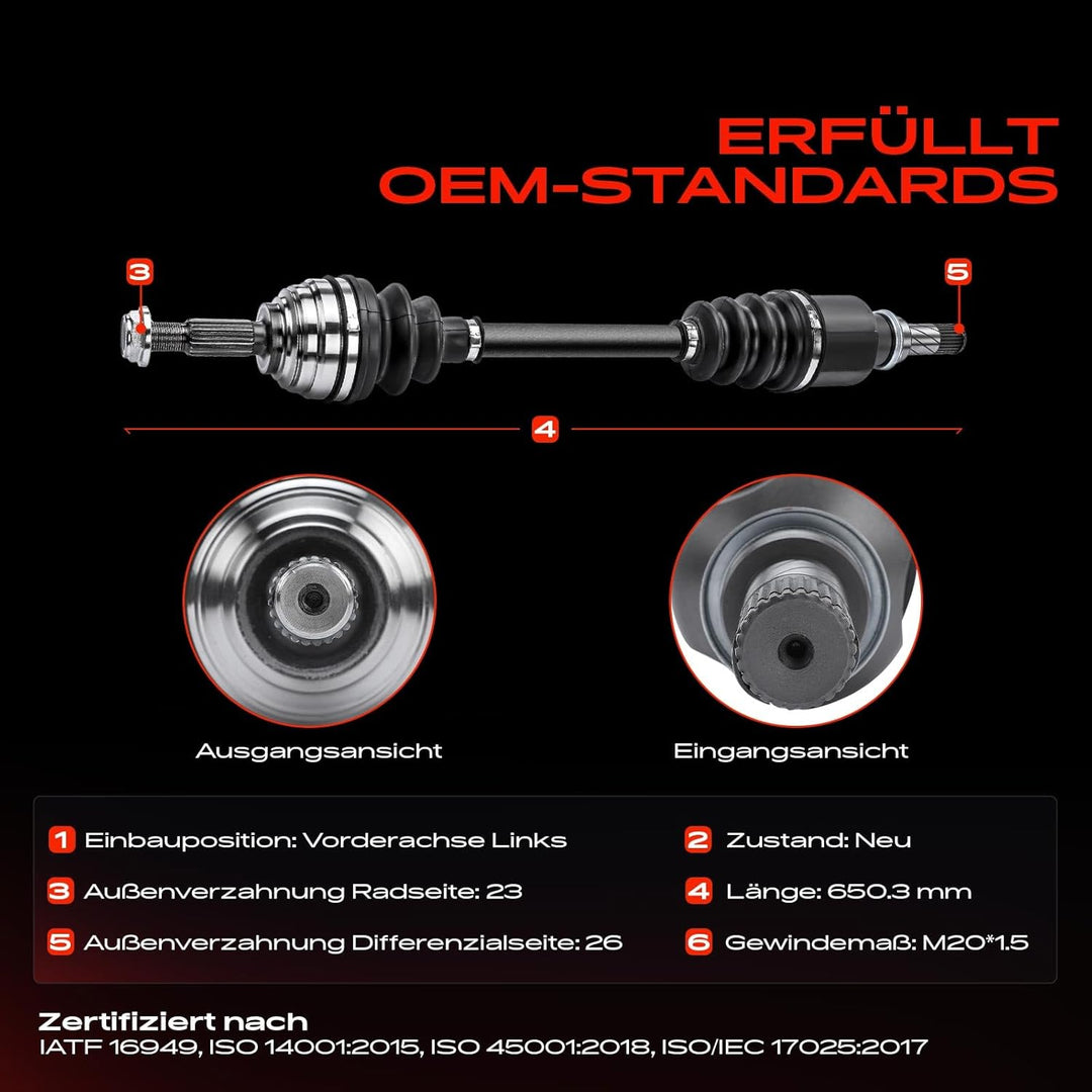 Frankberg Antriebswelle Schaltgetriebe Vorne Links Kompatibel mit Logan LS 1.5L 1.6L 2005-2012 Clio
