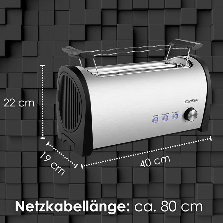 Steinborg Toaster 4 Scheiben mit Brötchenaufsatz XXL Langschlitztoaster Edelstahl Blaue LED Beleucht