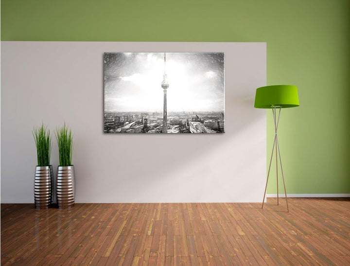 Pixxprint Berliner Fernsehturm als Leinwandbild/Grösse: 100x70 / Wandbild/Kunstdruck/fertig bespannt