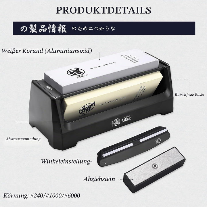 MITSUMOTO SAKARI Japanisches Schleifstein Messer, Wetzstein 240/1000/6000 Korn und Grobe Präzision,