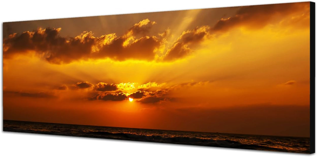 Paul Sinus Art Panoramabild auf Leinwand und Keilrahmen 150x50cm Sonnenaufgang Meer Wolkenhimmel