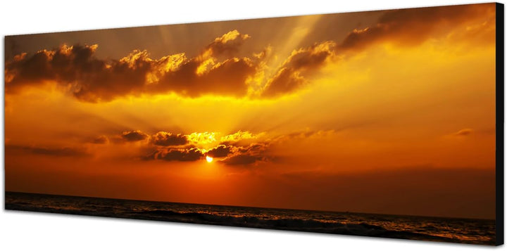 Paul Sinus Art Panoramabild auf Leinwand und Keilrahmen 150x50cm Sonnenaufgang Meer Wolkenhimmel