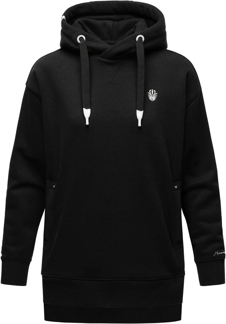Navahoo Damen Sweatshirt Kapuzenpullover Oversize Long Hoodie Silberengelchen S-XXL S Schwarz, S Sch