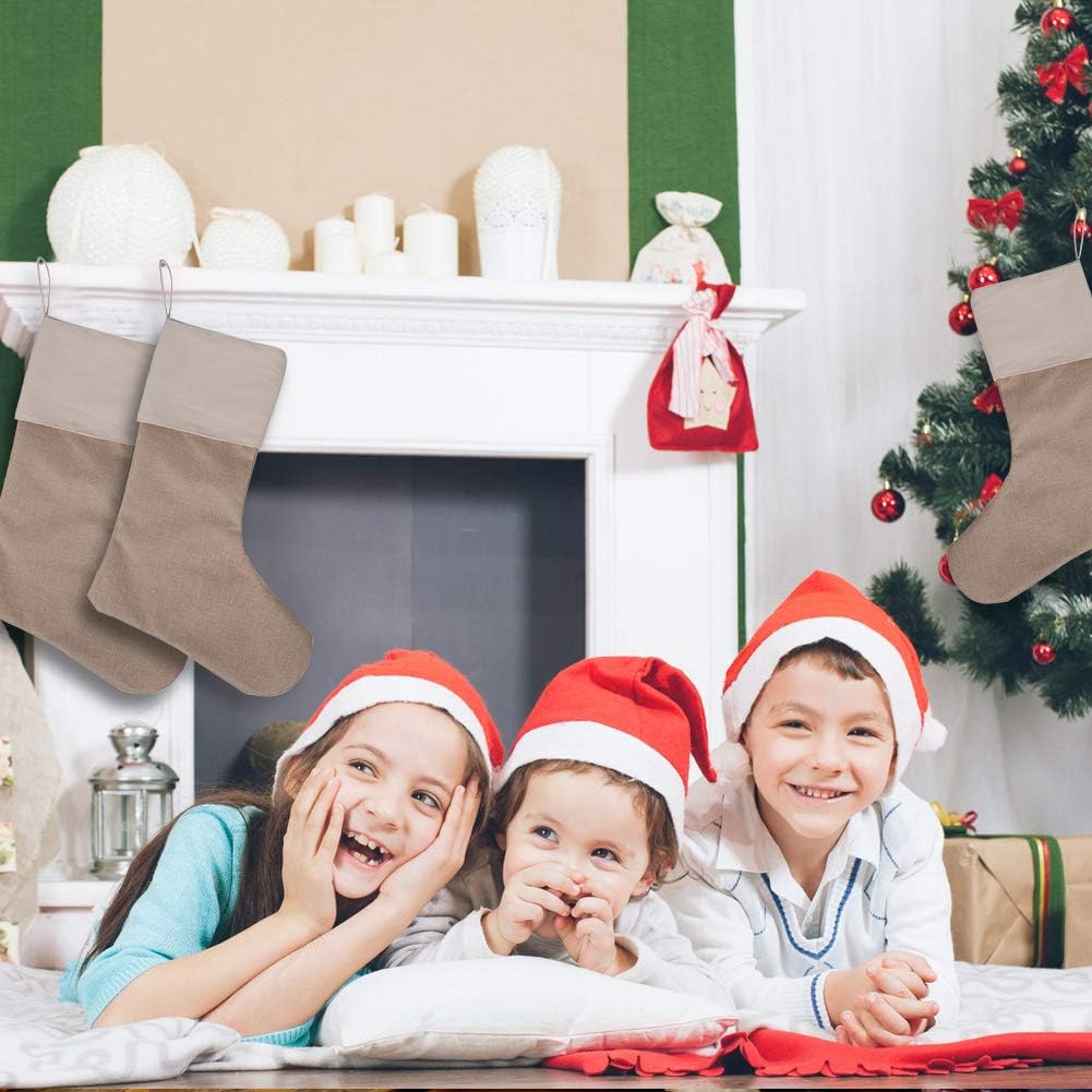 Sackleinen Weihnachtsstrümpfe 6er Pack, Weihnachten hängende Taschen Weihnachtsfeiertagsstrumpf Weih