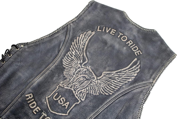 MDM Lederweste mit einer Adler Prägung im Vintage Leder S Vintage, S Vintage