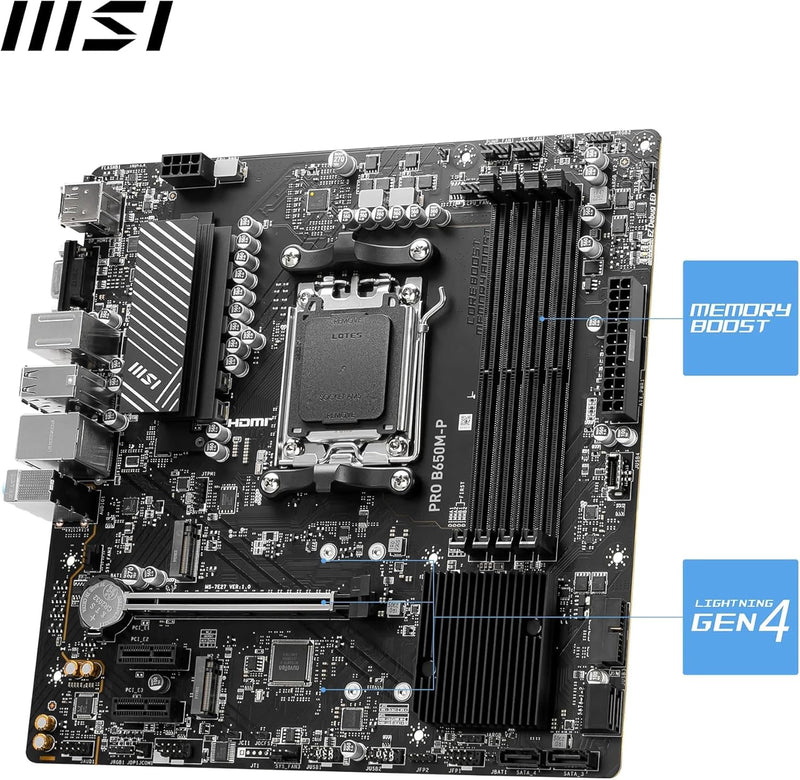 MSI PRO B650M-P Motherboard, Micro-ATX - Unterstützt AMD Ryzen 7000 Series Prozessoren, AM5 - DDR5 M