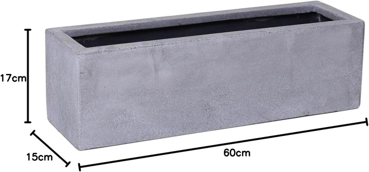 VIVANNO Blumenkasten Balkonkasten Pflanzkasten Fiberglas FLOBO Beton-Optik grau - 15x60x17 cm 15x60x