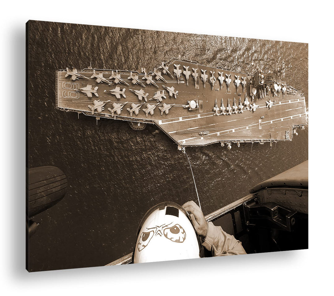 Flugzeugträger der Marine Format: 80x60 Effekt: Sepia als Leinwandbild, Motiv fertig gerahmt auf Ech