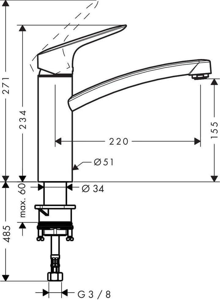 hansgrohe Logis M31 - Küchenarmatur, 1 Stahlart, Wasserhahn Küche mit Auslaufhöhe 160 mm, Mischbatte