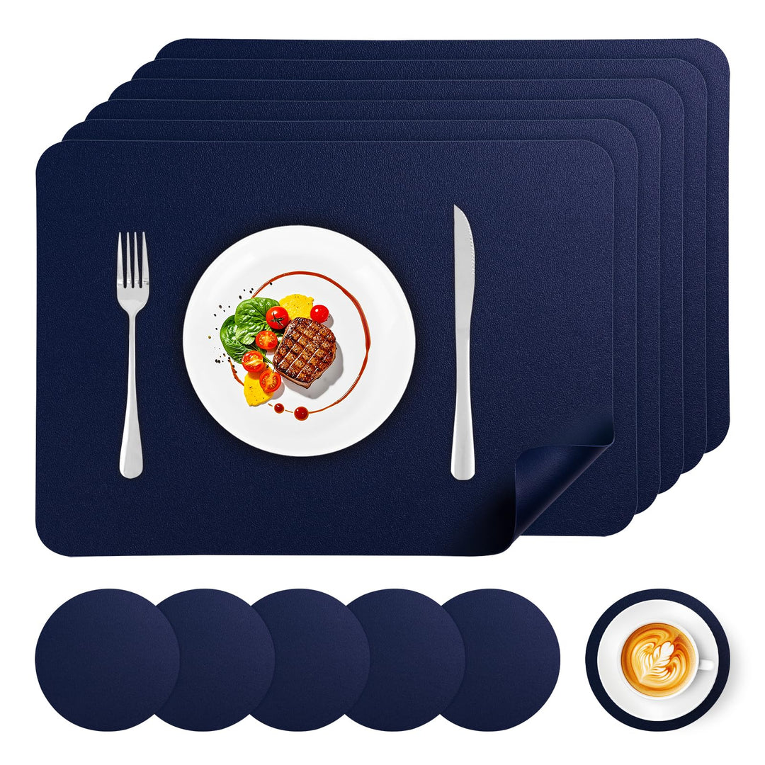 Tischset Leder 6er Set - Kunstleder Platzset Abwaschbar, Hitzebeständig Doppelseitigen Wasserdicht P