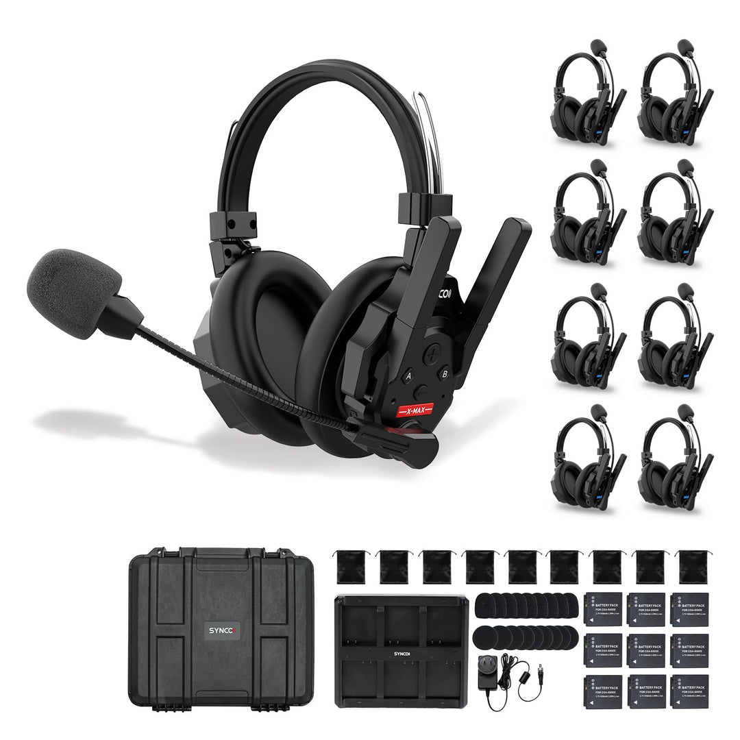 SYNCO XTALK XMax Wireless Intercom-Kopfhörer, Kopfhörer mit zwei Ohren, Reichweite 500 m, Batterie 2