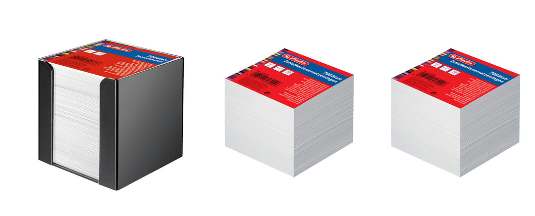 Herlitz Zettelkasten 9x9x9cm mit 700 Blatt weiss gefüllt (Schwarz, Zettelkasten + 2 Ersatzzettelblöc