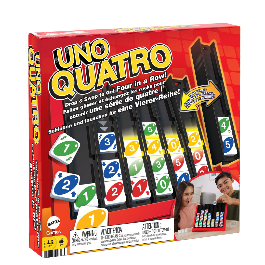 Mattel Games Uno Quatro, Steine nach Farben oder Zahlen sortieren, mit Aktionssteinen, Perfekt als K