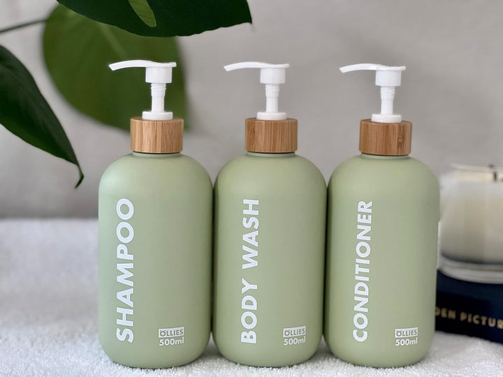 OLLIES Shampoo- und Spülungsspender, Duschseifenspender für Badezimmer, 3er-Set mit permanentem, sti