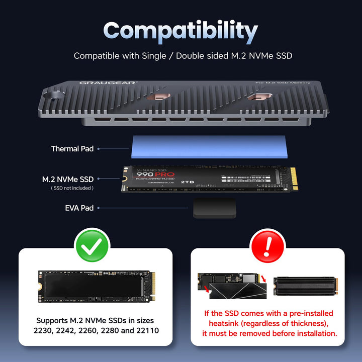 GRAUGEAR PS5 Pro/PS5 Slim M.2 SSD Kühlkörper mit Heatpipe, integriertem Kupfer-Heatpipe und Aluminiu