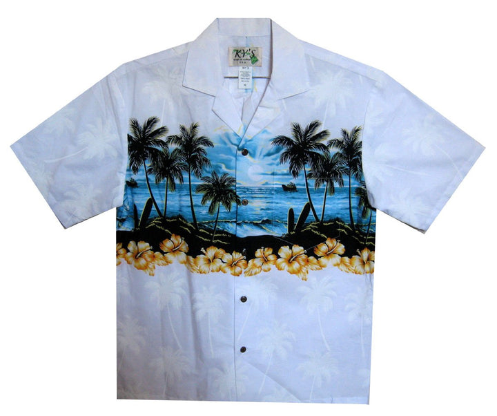KY´s Hawaiihemd, Kurzarm, BlauerStrandBD, Weiss, S