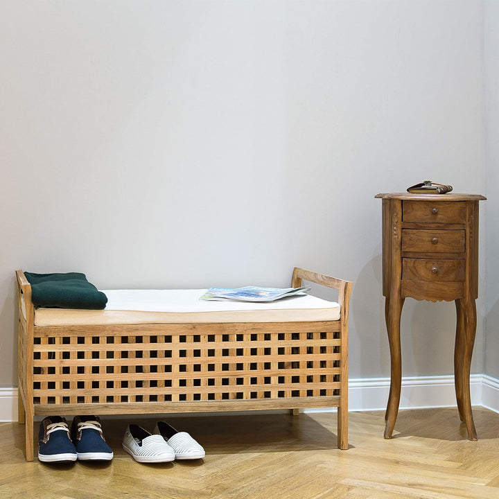 Relaxdays Sitzbank Walnuss mit Stauraum HBT: 46,5 x 92,6 x 49,0 cm Schuhtruhe aus Holz Sitzkommode m