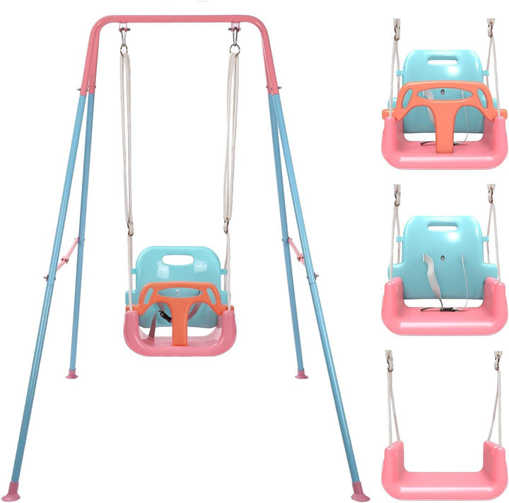 Babyschaukel, 3-in-1-Babyschaukel für drinnen und draussen mit Gestell, Kinderschaukel mit Metallstä