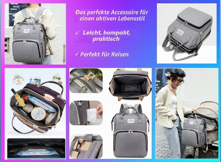 Multifunktionaler Rucksack mit faltbarem Schlafbereich, verstärkte Nähte, ergonomische Gurte, GRAU,